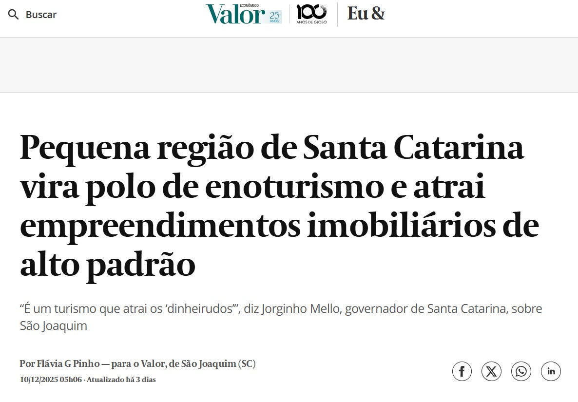 Vinícola Thera e Fazenda Bom Retiro são destaque em reportagem do Valor Econômico